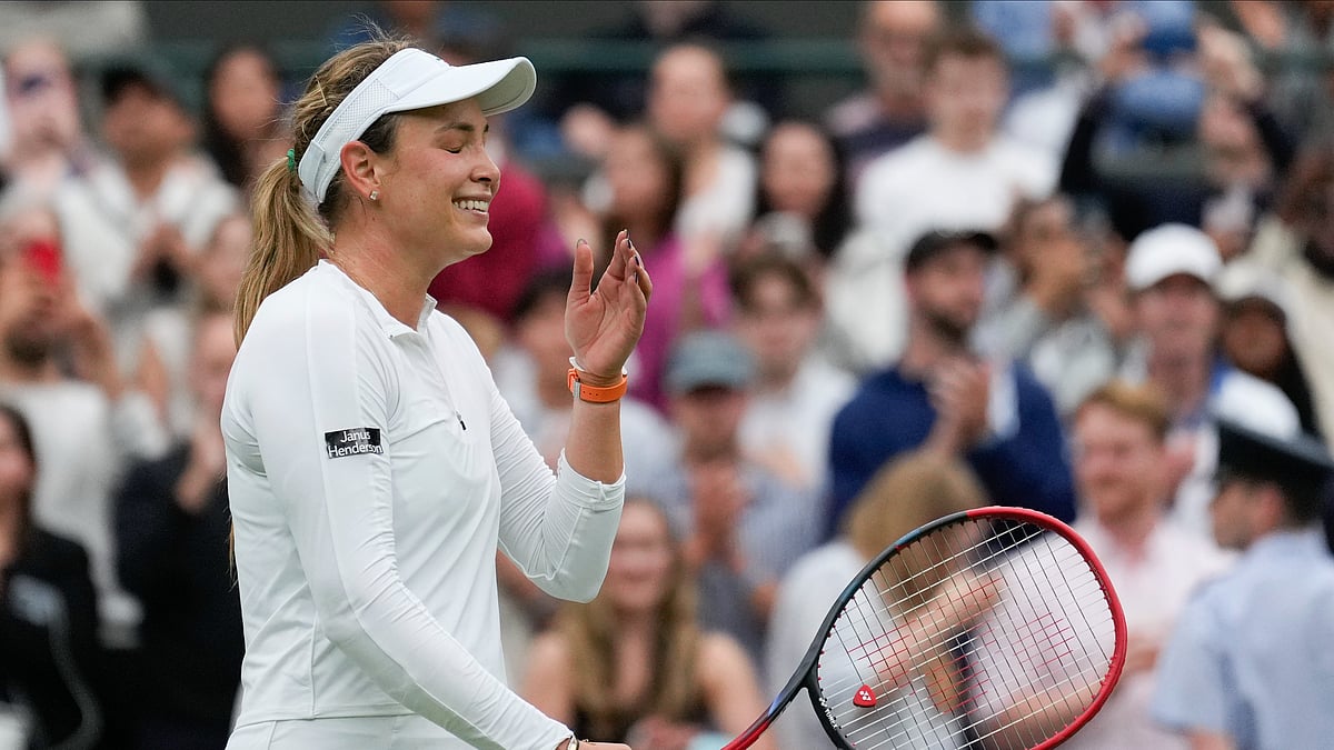  (AP Photo/Mosa'ab Elshamy) : Donna Vekic of Croatia reacts after defeating Lulu Sun of New Zealand in their quarterfinal match at the Wimbledon tennis championships in London, Tuesday, July 9, 2024.
